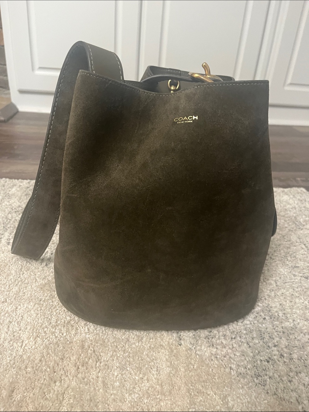 Coach Suede Bleecker Bucket Shoulder Bag in Dark Olive